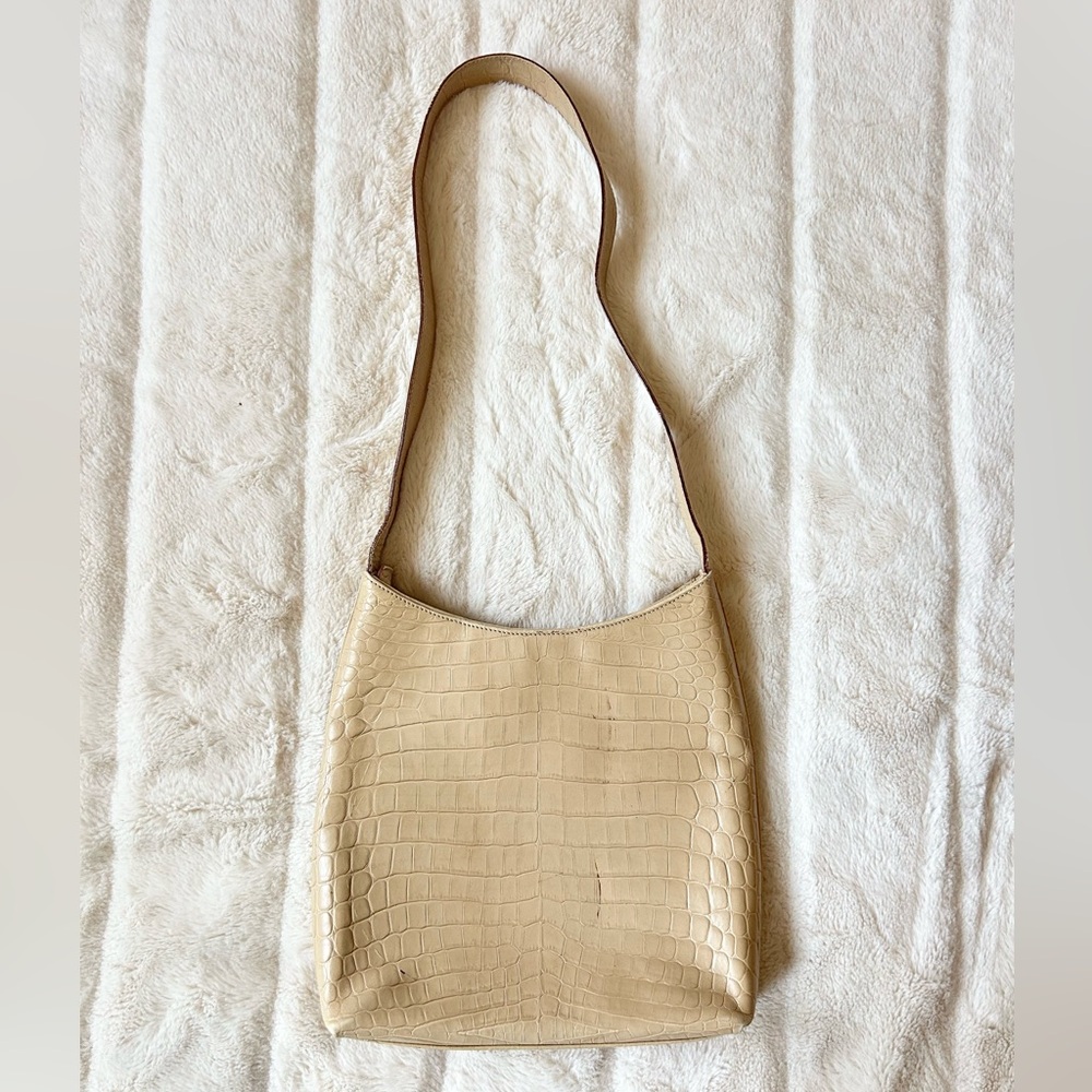 Vintage Salvatore Ferragamo Embossed Leather Shoulder Bag Tan